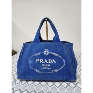Authentic Prada Denim Canvas Top Handle Bag Blue